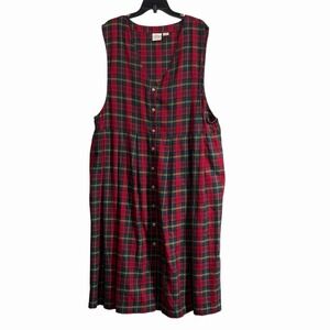 Laura Gayle 22W Jumper Midi Dress Red Green Tartan Plaid Button Sleeveless Flaw